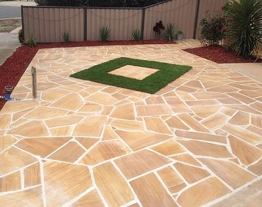 Teakwood sandstone crazy paving tiles and pavers pool paversl outdoor tiles beige tiles cream tiles yellow pavers